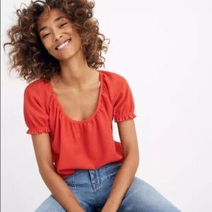 MADEWELL TEXTURE & THREAD Peasant Short Sleeve Top Blouse S